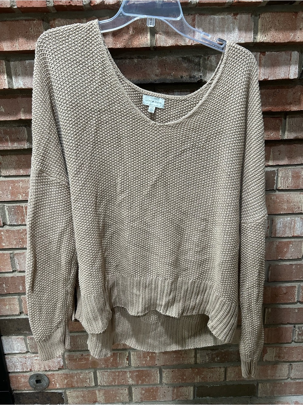 Lucky Brand Beige Scoop Neck Knit Sweater